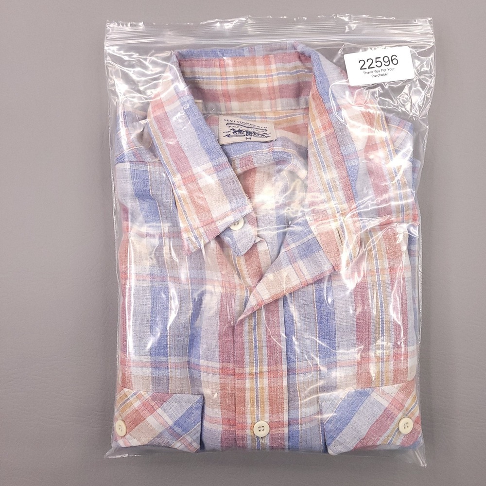 Vintage Levis Shirt Mens Medium Blue Red Plaid White Tab Fortrel Western Work - Picture 11 of 11
